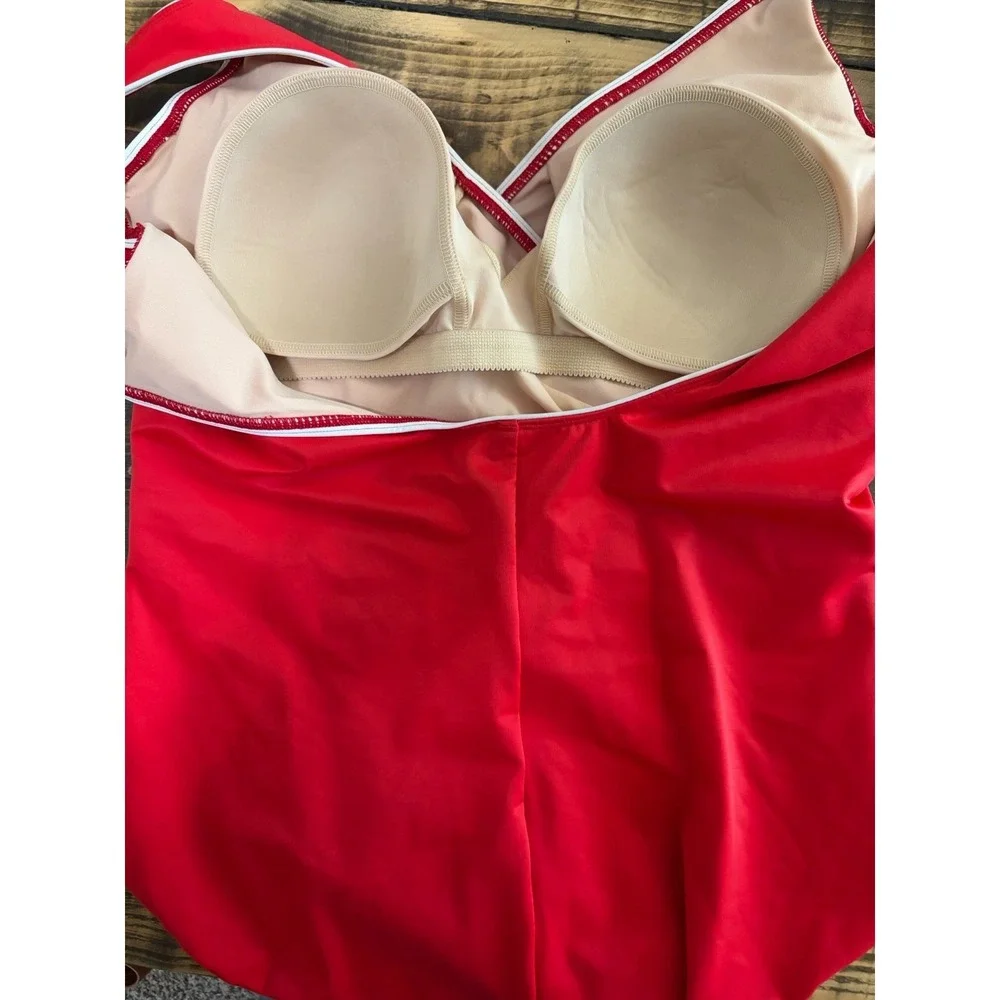 Miraclesuit Horizon One Piece Swimsuit Womens 18 Red Tummy Control Faux Wrap